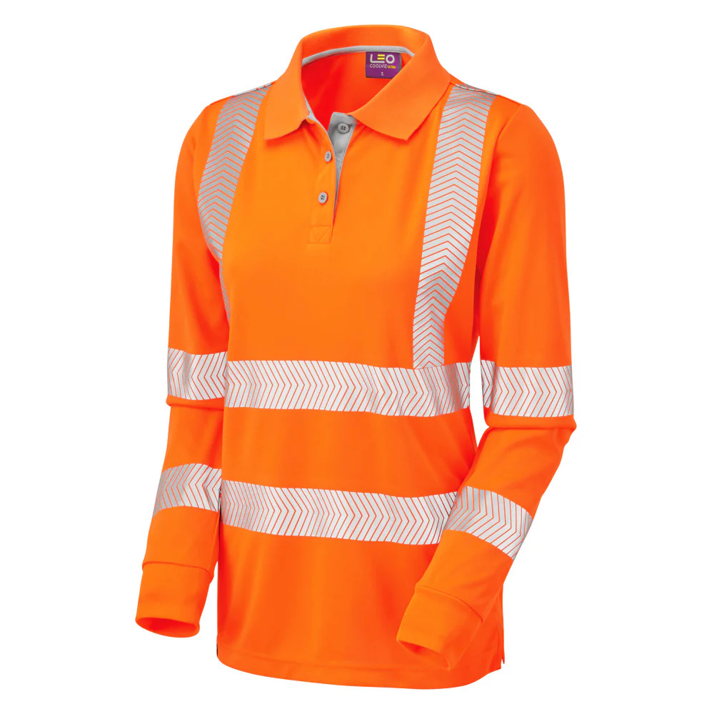 Leo Workwear Pollyfield Iso 20471 Cl 2 Coolviz Plus Women'S Sleeved Polo Shirt - Image 4